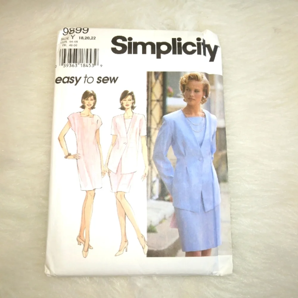 SIMPLICITY 9899 Sz 18-20-22 Easy to Sew Unlined jacket and dress